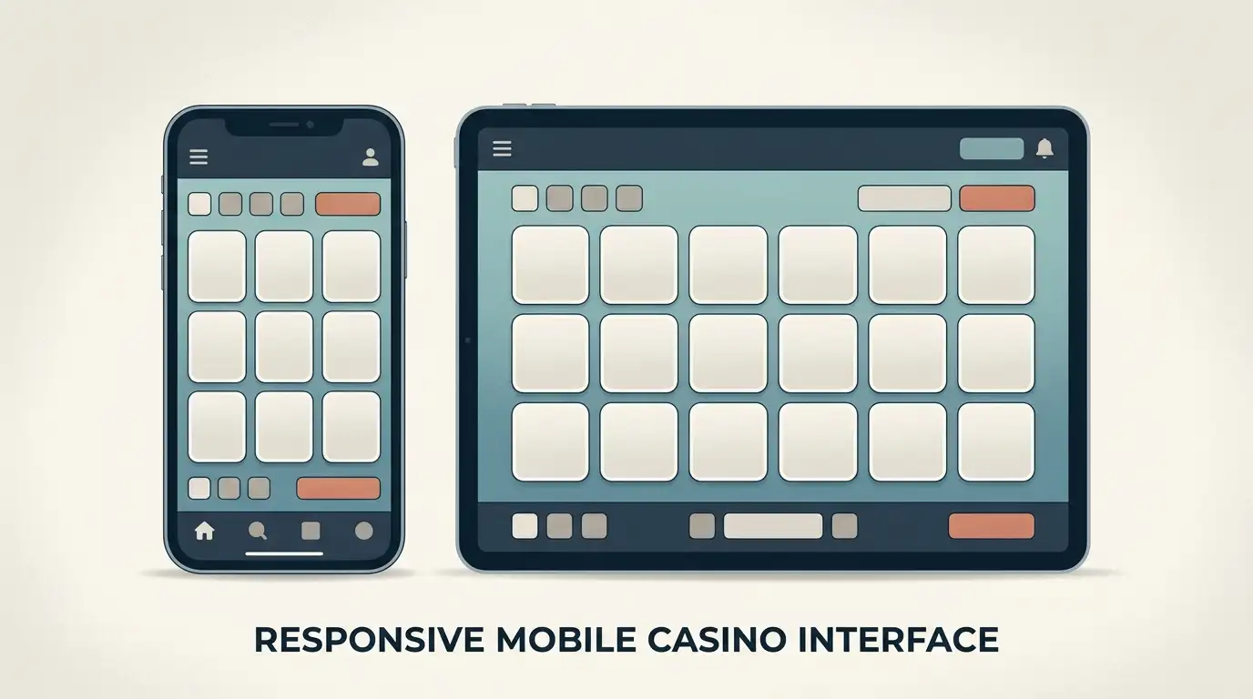 Generic smartphone and tablet displaying a responsive casino layout